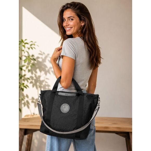 Kipling Handbags - Kipling Black Crinkled Nylon Tote Bag Shoulder Purse Lightweight EUC